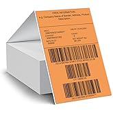 FINDAT Shipping Labels 4"x 6" Fanfold Orange Vinyl Thermal Stickers Self-Adhesive Waterproof Direct Printing Label Paper for UPS Address Mailing Package Barcode 250 PCS