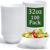 Cedilis 100 Pack Disposable Plastic Bowls, 32oz White Serving Bowl, Large Soup Bowls Salad Bowl for Dinner, Parties, Weddings, Picnics