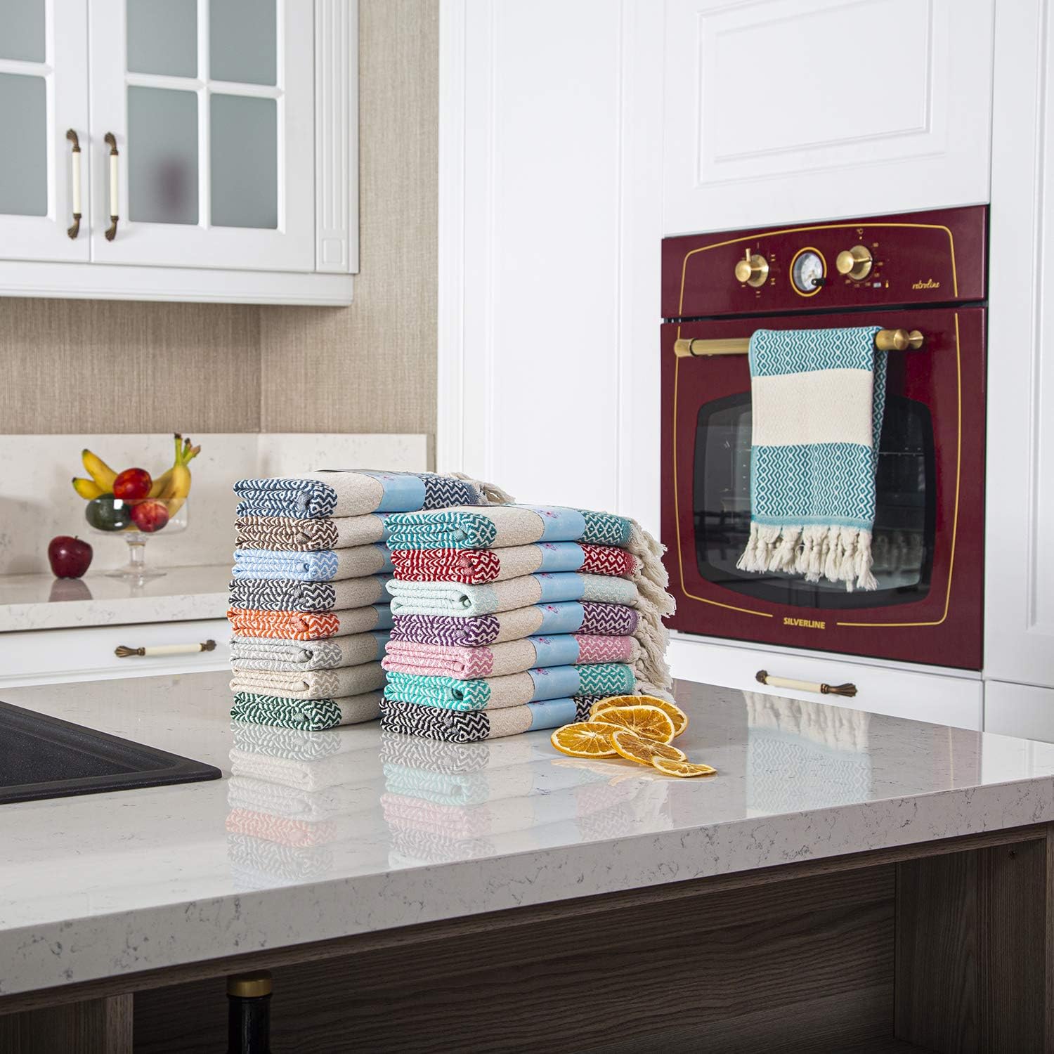 RUMI & SHAMS Turkish Hand Towel for Bathroom and Kitchen – 2 Pcs Luxurious Decorative Hand Towels for Bathroom – 100% Cotton Farmhouse Kitchen Towels – 16 x 35 Inches Kitchen Hand Towels (Denim): Home & Kitchen