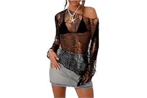 SHENHE Women's Distressed Grunge Tops Y2k Gothic Fishnet Concert Sweater Top