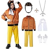 Mecamelon 9 Pcs Pilot Aviator Costume for Girls Kids Earhart Historical Costume for Boys
