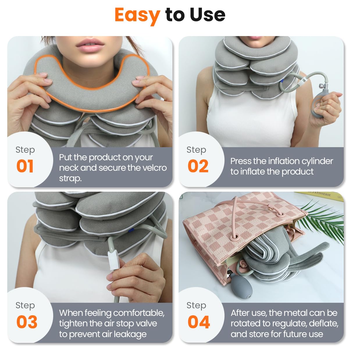 Neck Stretcher with Neck Brace,Cervical Traction Neck Device,Neck Relief Tool,Adjustable Inflatable Cervical Brace,Home Use Neck Decompression New Technology Breathable Fabric Washable(Gray)