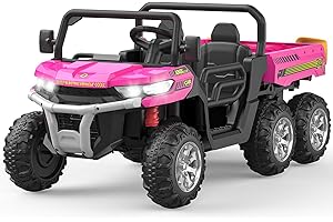 Hetoy 24V 2 Seater Ride On Dump Truck with Remote Control, Electric UTV Car with Electric Dump Bed, 4WD Power Ride Cars W/6 Wheels Ride On Toys for Boys Girls