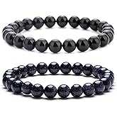 Hamoery Men Women 8mm Natural Stone Lava Rock Diffuser Bracelet Elastic Yoga Agate Beads Bracelet Bangle