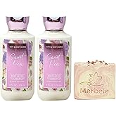 Bath & Body Works Sweet Pea 2 Pack Body Lotion Bundle with a Himalayan Salts Springs Bar Soap - Full Size