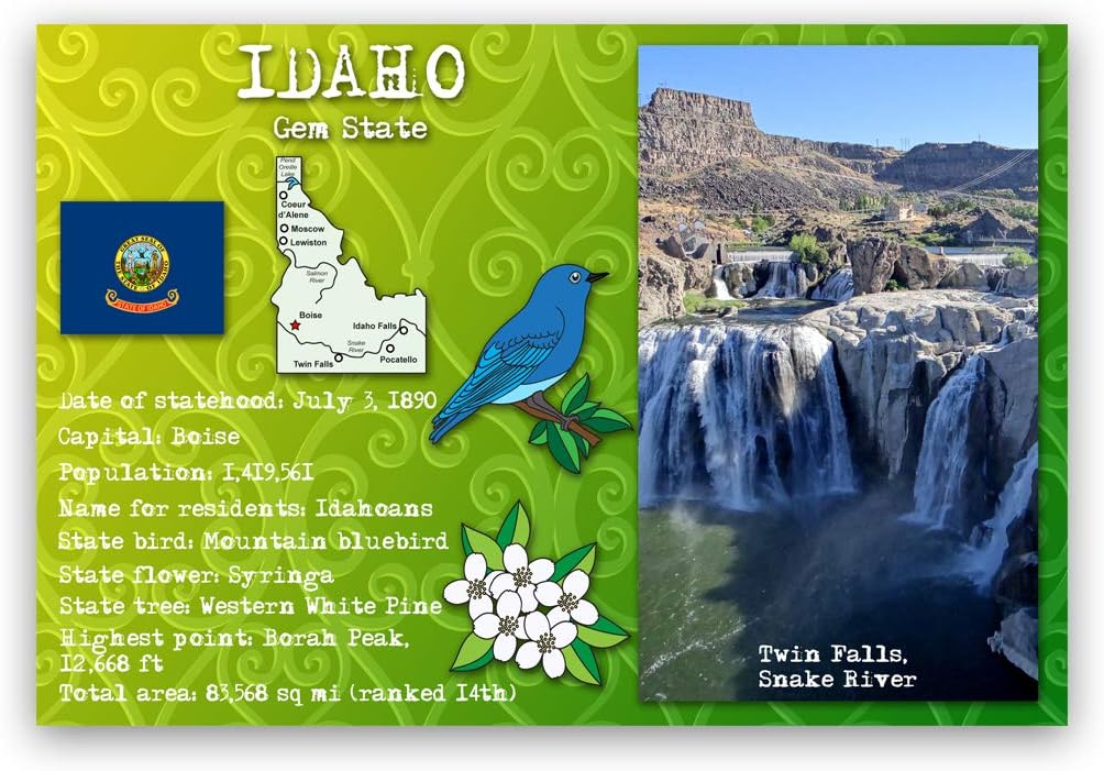Idaho State Facts Postcard Set Of 20 Identical Postcards Post Cards With Id Facts And State Symbols Made In Usa Amazon Co Uk Stationery Office Supplies
