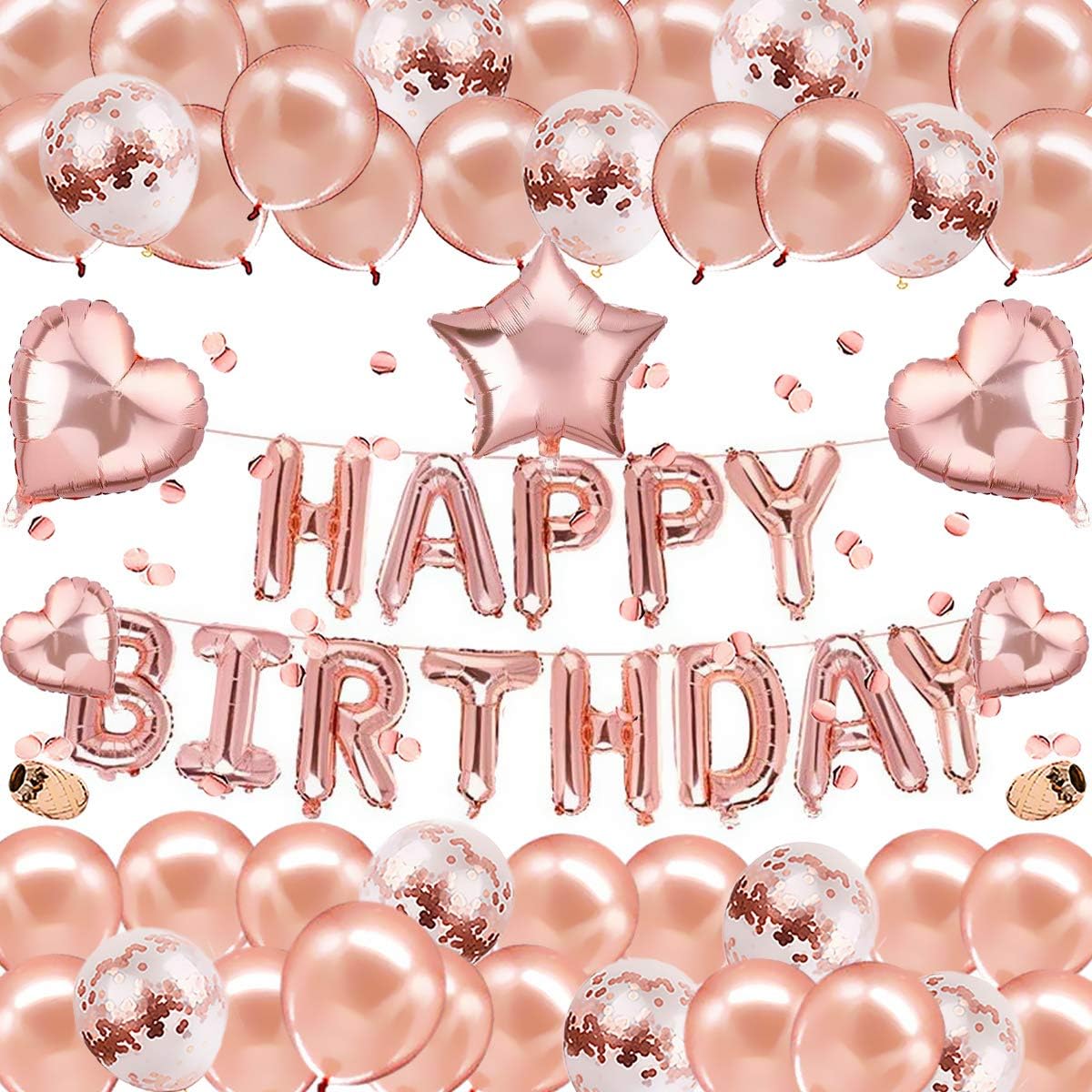 Amazon 風船 誕生日 飾り付け セット 62点 豪華で大容量 Happy Birthday バルーン ローズゴールド バースデー バルーン パーティー 装飾 男女兼用 G H 風船 バルーン おもちゃ
