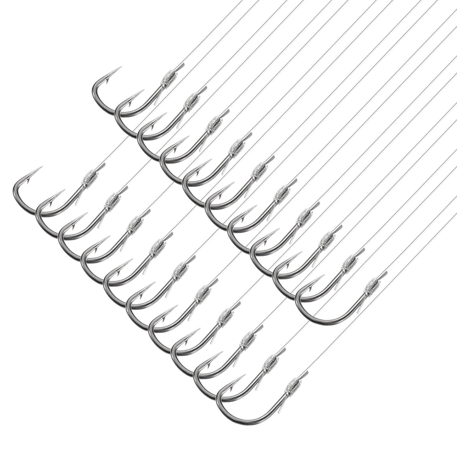 PATIKIL 2# Small Fishing Hooks with 36cm Line, 20Pcs 0.3x0.17 Inch Double Hook Rigs with Barbs Fishing Hook on Nylon Line for Freshwater, Silver Tone