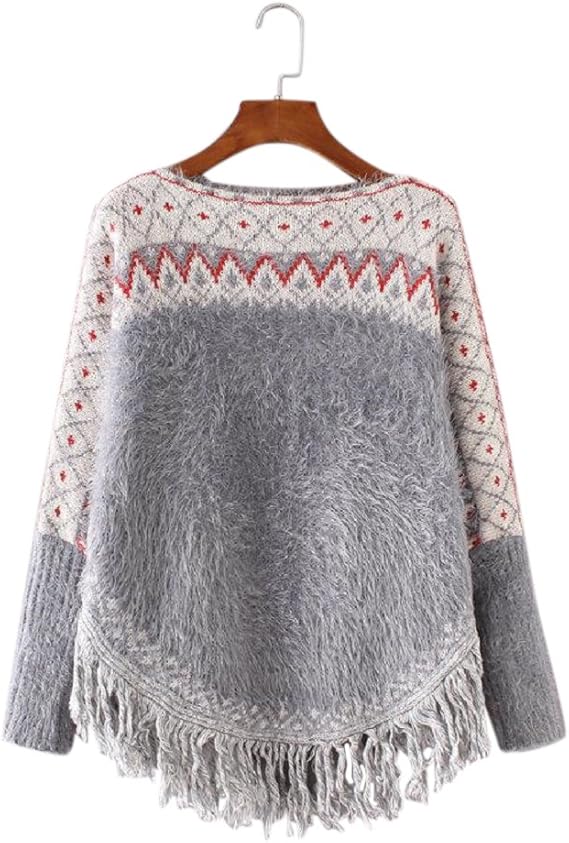 Amazon Formanism セレカジ エスニック ポンチョ ふわふわ モヘア ニット セーター トップス レディース グレー セーター 通販