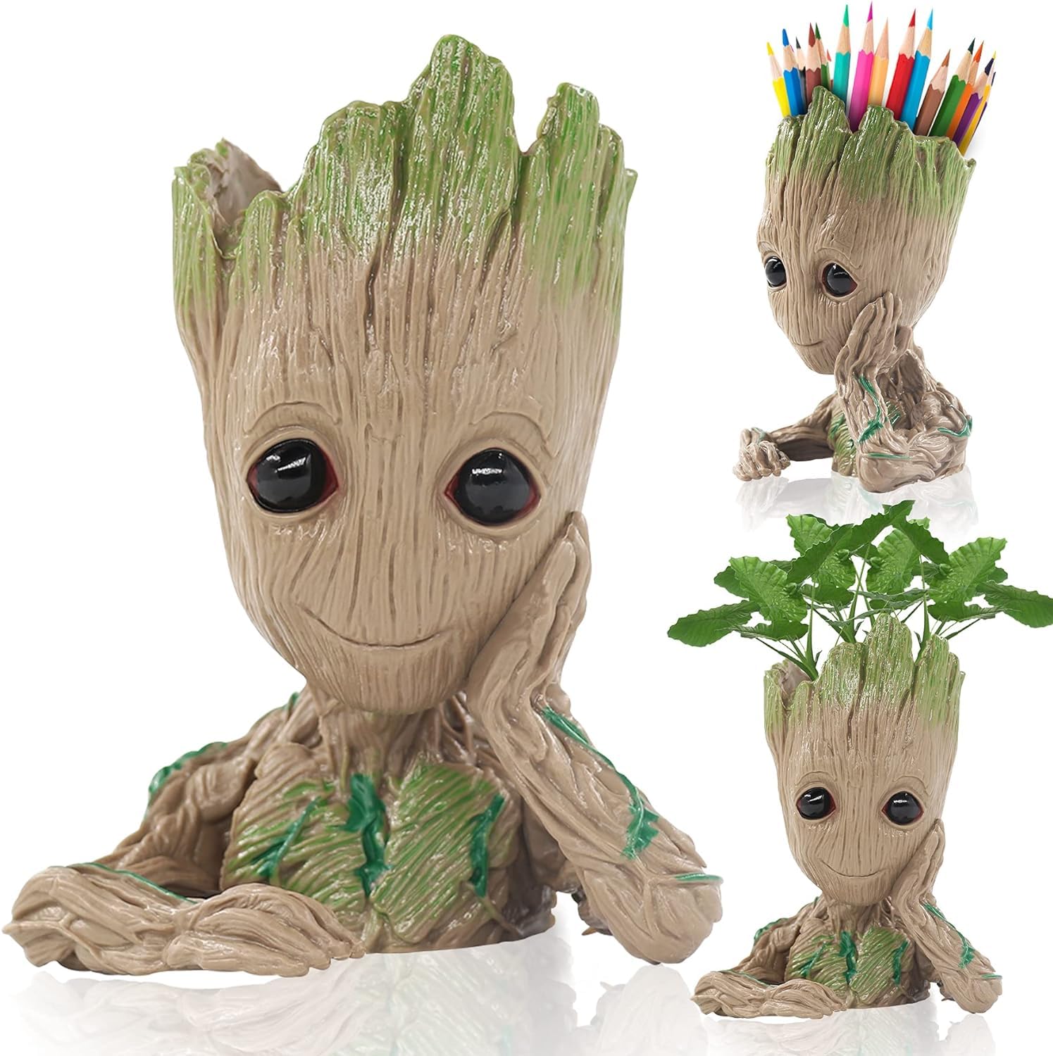 Newthinking Groot Plant Pot, Cartoon Baby Groot Plant Pot with Drainage Hole, Indoor Creative Groot Flower Pot Pen Holder for Desktop Decoration (GLT-A)