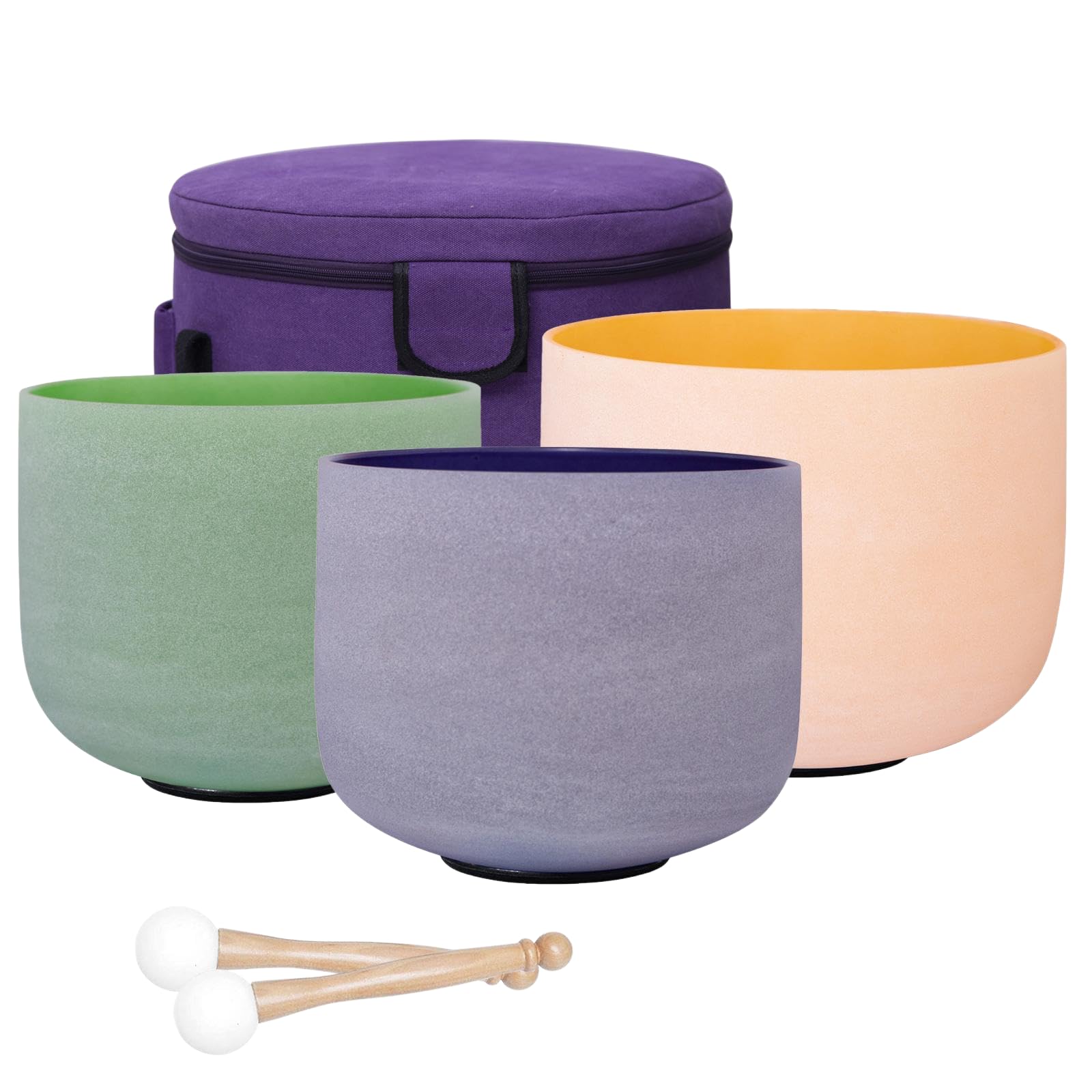 ENERGYSOUN 432 Hz Colored Frosted 11D 9 F 7 A Chakra Quartz Crystal Singing Bowl Set + canvas bag Mallets & O-Rings included