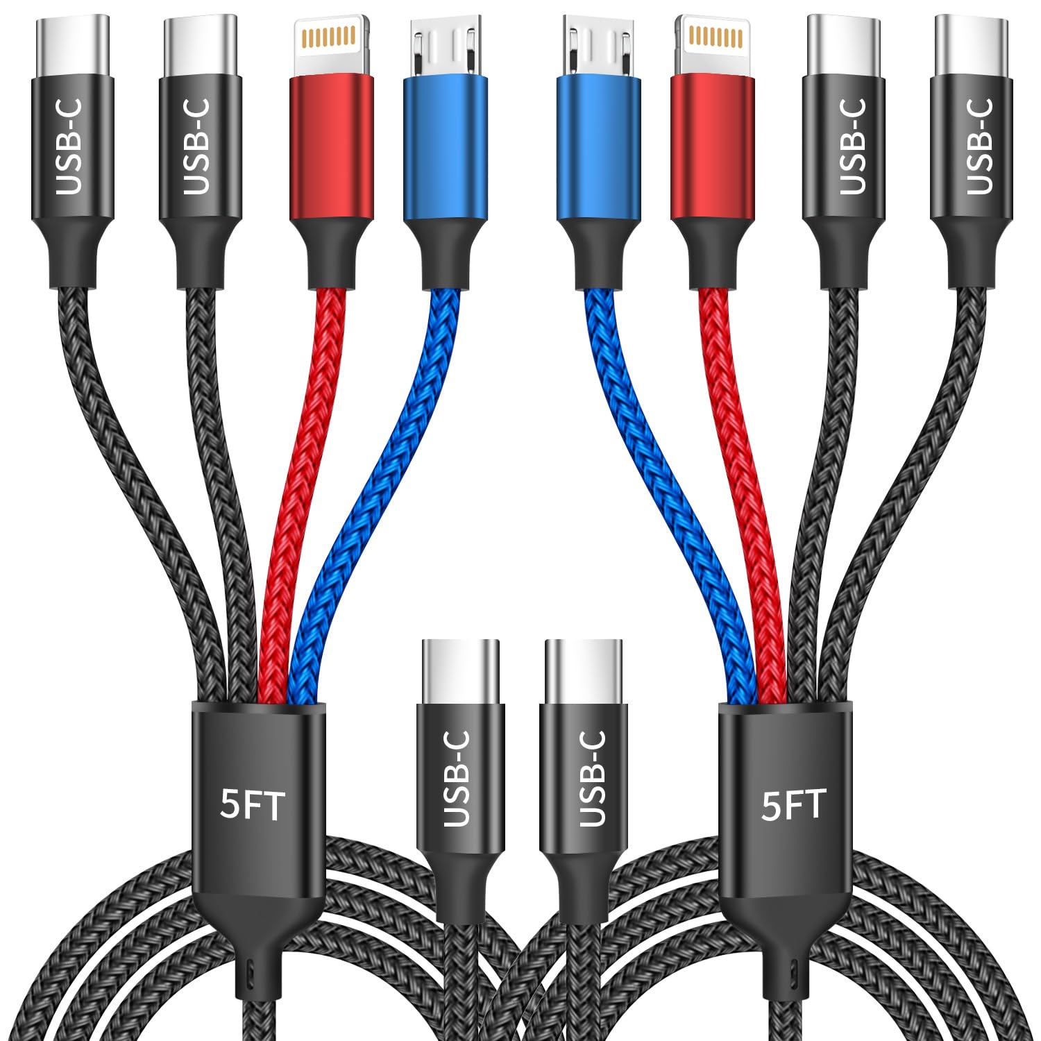 Photo 1 of Upgraded 4 in 1 USB C Cable with Dual Type-C for iPhone16, Travel Essentials Multi Charging Cable for Multiple Devices, Phone Charger Cord for iPhone 16-6, Android, iPad, Car Accessories(2Pack 5FT)