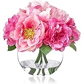 Artificial Flowers in Vase, Silk Peonies Bouquet for Vase with Faux Water, Fake Peony Pink Flower Arrangement for Home Wedding Birthday Party Dining Table Centerpiece Spring Festival Decor Mom's Gift
