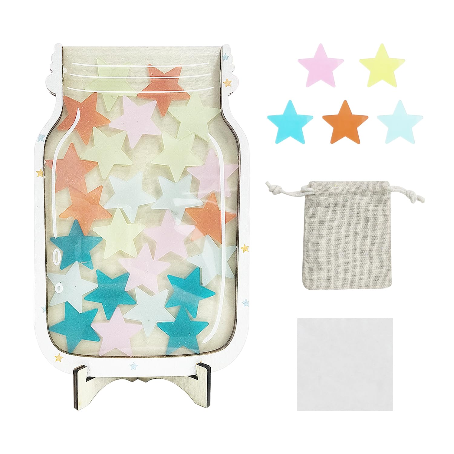 1 Piece Kids Reward Jar with 25 Stars, Kids Star Token Reward Jar, Wooden Ornaments, Kids Potty Training Chart