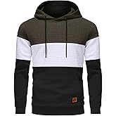 Yundobop Men's Pullover Hoodies Plaid Jacquard Long Sleeve Drawstring Hipster Casual Hooded Sweatshirts with Kanga Pockets