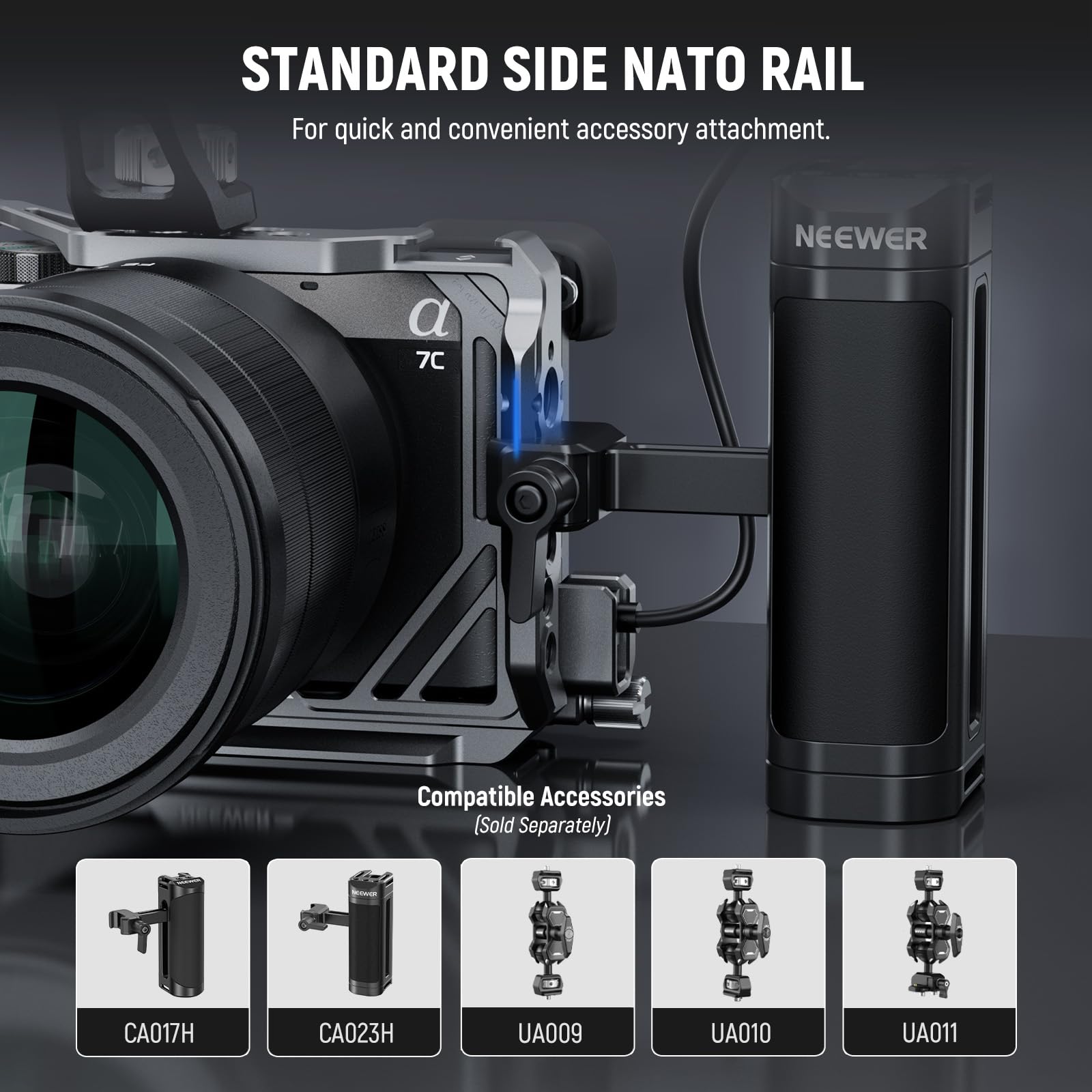 NEEWER A7C II A7CR Camera Cage, Aluminum Video Rig with QR Base Arca Type Anti Slip Compatible with Sony DJI RS Gimbal, HDMI Cable Clamp, NATO Rail, Cold Shoe 3/8