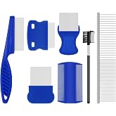 WRW 7 Pack Flea Combs for Dogs and Cats, Stainless Steel Pet flea comb | 7 Stainless Steel Pet Grooming Combs with Rounded Teeth for Fleas, Lice, Eggs, Tear Stains and Dematting