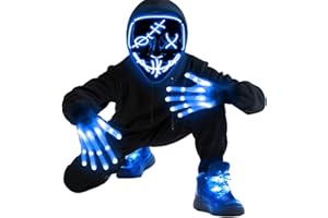 CAMLINBO 3 Set Halloween LED Mask Light Up Gloves and Glow Shoelaces Scary Mask Halloween Costume Cosplay Party for Adults
