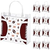 Liobelon Clear Football Favor Bags with Handles - 24 Pack Football Gift Bags, Transparent PVC Goodie Bags for Sports Theme Birthday Holiday Team Events (8 x 8 x 3.2Inch)