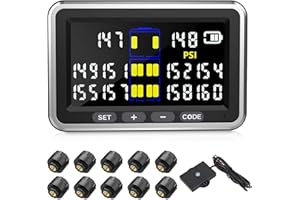 Tyona Truck/RV Tire Pressure Monitoring System, (0-199PSI) TS10 Trailer High Pressure TPMS with 10 Sensors, Color Display 6 Alert Modes, Signal Booster,Fifth Wheel, for RV Trailer Truck (10 Sensors)