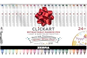 Zebra Pen CLiCKART Retractable Felt Tip Pen, Assorted Ink Colors, 0.6mm Fine Point, Moisture Absorbing to Prevent Drying Out, Ideal for Giftable Art Supplies and Teacher Gifts, 24-Pack (69824)