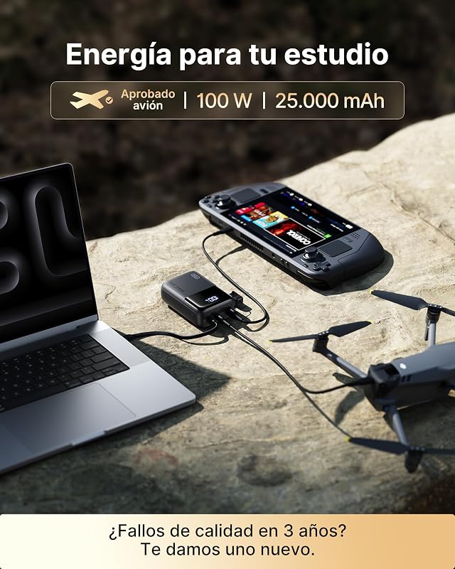 Power Bank, 100W 25000mAh Fast Charge Bateria Externa, PD3.0 QC3.0 Bateria Portátil, com Entrada USB C & Cabo Powerbank de Saída Compatível com iPhone 16 15 14 13 12 Pro Max Plus Samsung Xiaomi etc