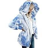 CHICGAL Womens Fuzzy Jacket Hooded Cardigan Open Front Sherpa Coat Outwear with Pockets
