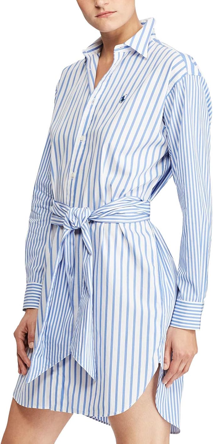 Polo Ralph Lauren Striped Cotton Shirtdress (Navy, 6) at Amazon Womenâs Clothing store