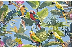 Tropical Plants and Parrots Rug Non-Slip Crystal Velvet Carpet Washable Area Rugs for Living Room Indoor Floor Stain Resistan