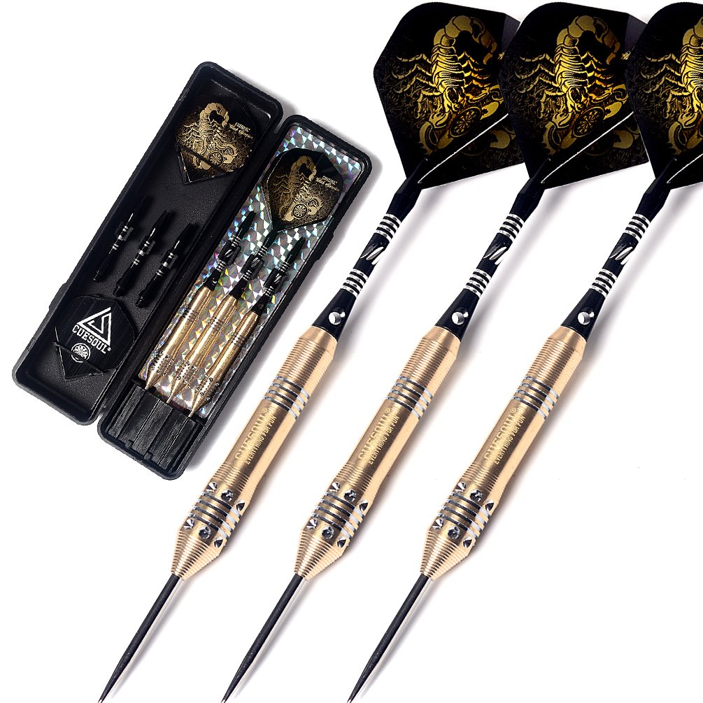 CUESOUL Black Scorpion 22 Grams Steel Tip Darts Unique Styles Brass Barrels Durable Shafts Flights Case Portable Darts Set(HX-SL-F3103)