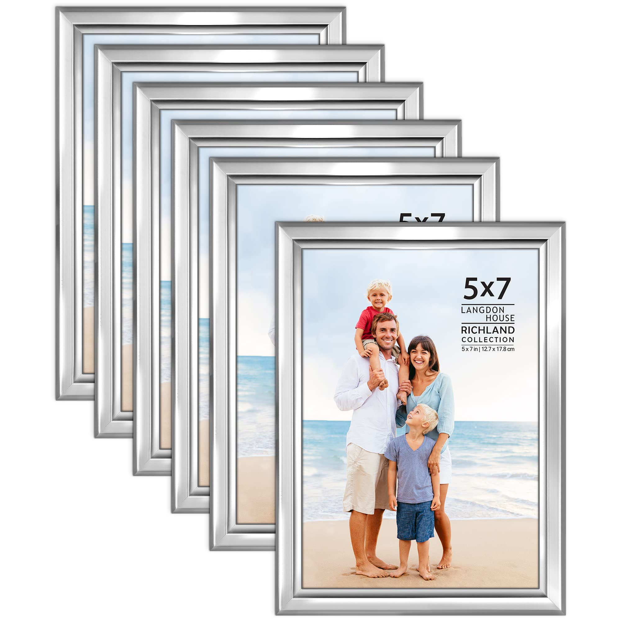 Langdon House 7x5 Picture Frames Set (Silver, 6 Pack) Distinguished Edging for Classic Style, Richland Collection