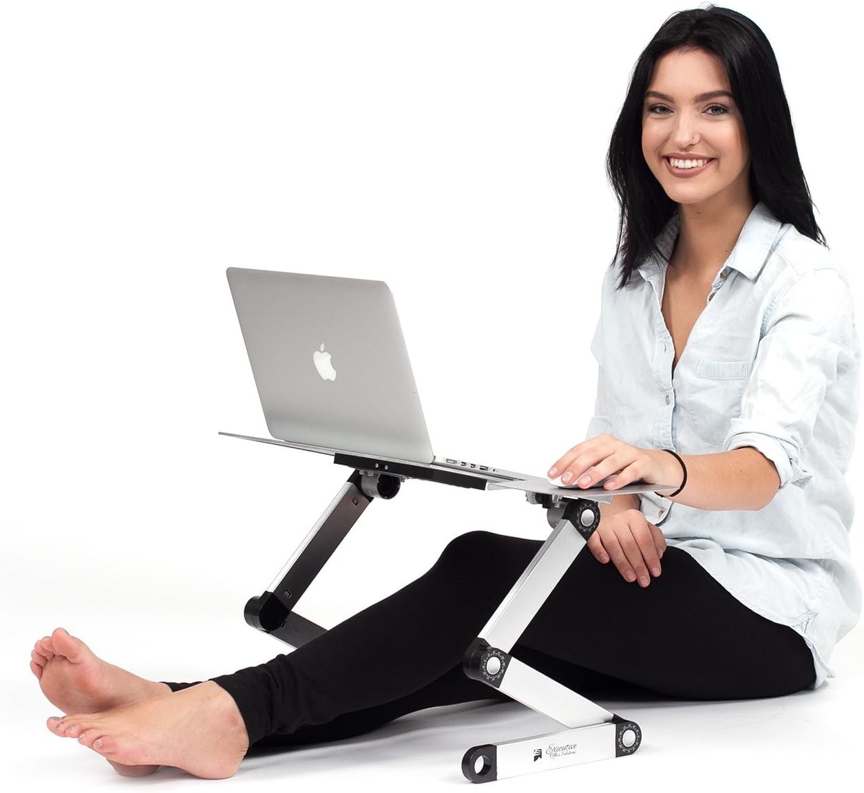 Executive Office Solutions Portable Adjustable Aluminum Laptop Desk/Stand/Table Vented w/CPU Fans Mouse Pad Side Mount-Notebook-MacBook-Light Weight Ergonomic TV Bed Lap Tray Stand Up/Sitting-Silver: Computers & Accessories