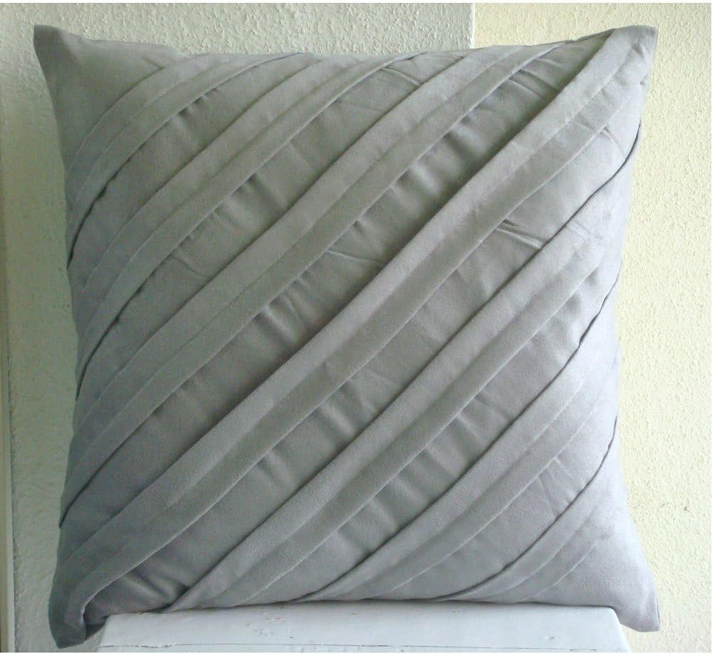 Light Grey Cushion Covers, Textured Pintucks Solid Color Throw Cushion