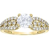Jewels By Lux 14Kt Yellow Gold Womens Cubic Zirconia Polished Finish Bridal Anniversary Engagement Wedding Ring