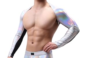FEOYA Men Shiny Crop Tank Top Metallic Sleeveless Muscle Top Chest Harness Bolero Shrugs Clubwear