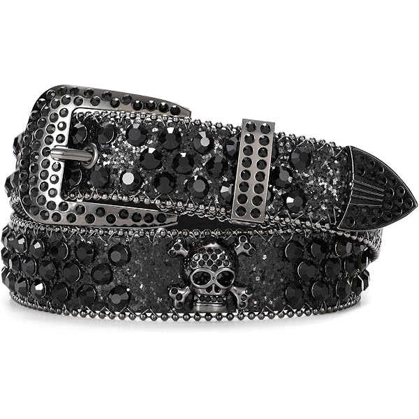 macoking Rhinestone Belts for Women Men, Bling Skull Western  display picture 1