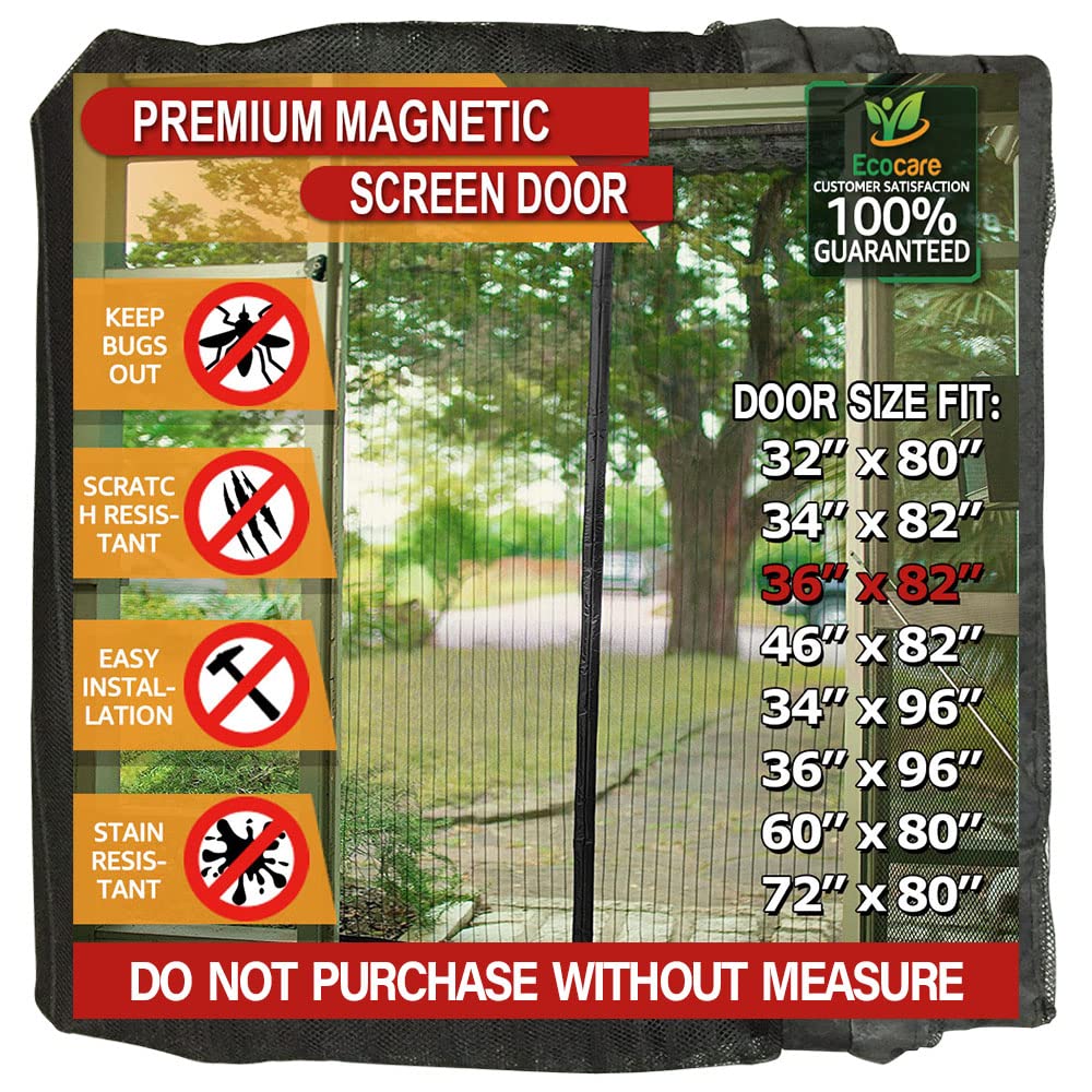 TheFitLife Magnetic Fly Screens for Doors - Heavy Duty Mesh Curtain with Full Frame Hook and Loop Powerful Magnets That Snap Shut Automatically