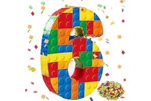 RoundFunny Number 6 Building Blocks Piñata 16.5 Inch Party Supplies 6th Birthday Party Decorations Piñata with Confetti Blocks Theme Fiesta Anniversary Celebration