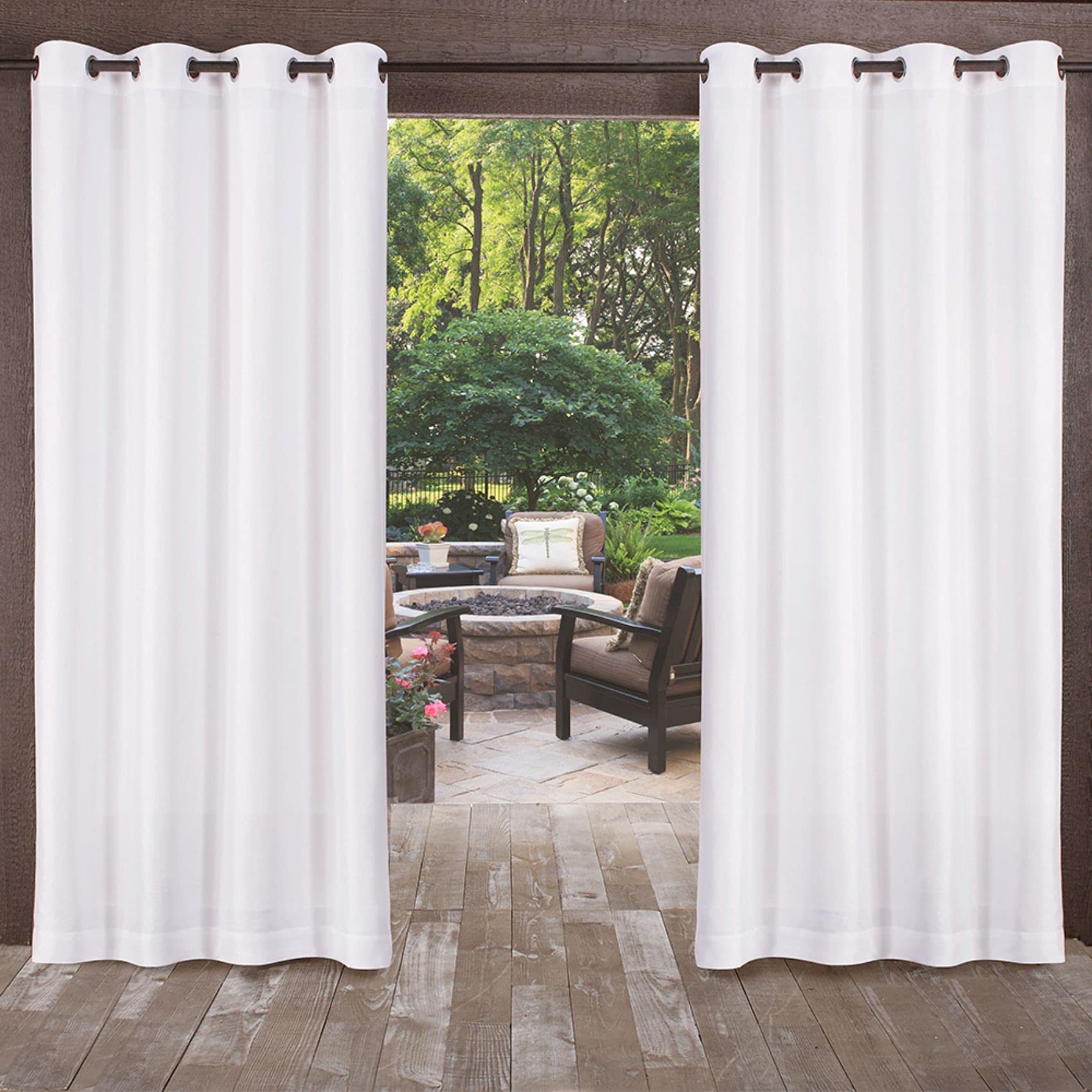 Photo 1 of Exclusive Home Biscayne Indoor/Outdoor Two Tone Textured Grommet Top Curtain Panel, 54"x84", Winter White, Set of 2