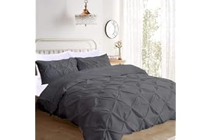 The Social Chef Pinch Pleated 3pc Duvet Cover Set 100% Egyptian Cotton 1000 Thread Count Zipper & Corner Ties Rectangle Patte