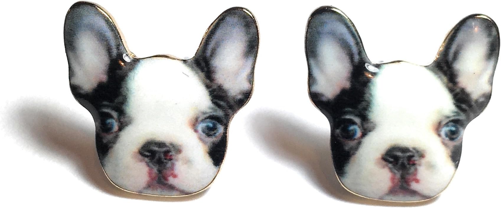 FizzyButton Gifts Dog Puppy face Stud Earrings with Black and White Enamel Detail, Presented in Gift Box