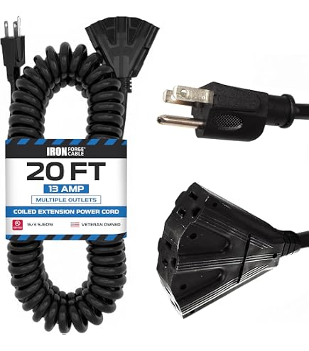 Amazon.com: Iron Forge Cable 16 Gauge Black Coiled Extension Cord