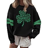 OCURHU St Patricks Day Sweatshirt Women Luck Charms Embroidered Pullovers Oversized Irish Shamrock Graphic Applique Tops