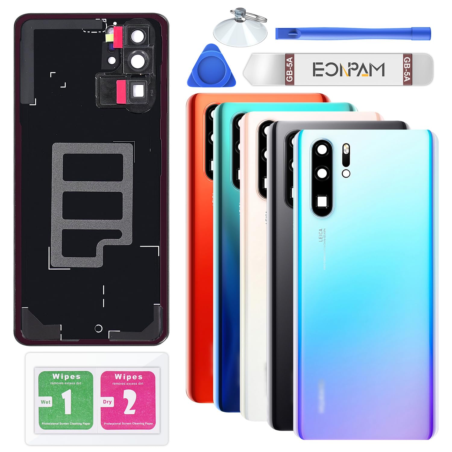 Eonpam Back Cover Glass for Huawei P30 Pro Rear Glass Replacement with Camera Lens + Repair Kit Genuine Rear Housing (Breathing Crystal)