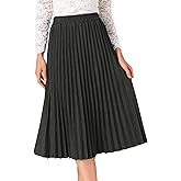 Allegra K Women's Pleated Midi Skirt Elastic High Waist A-Line Swing Casual Flowy Long Skirts