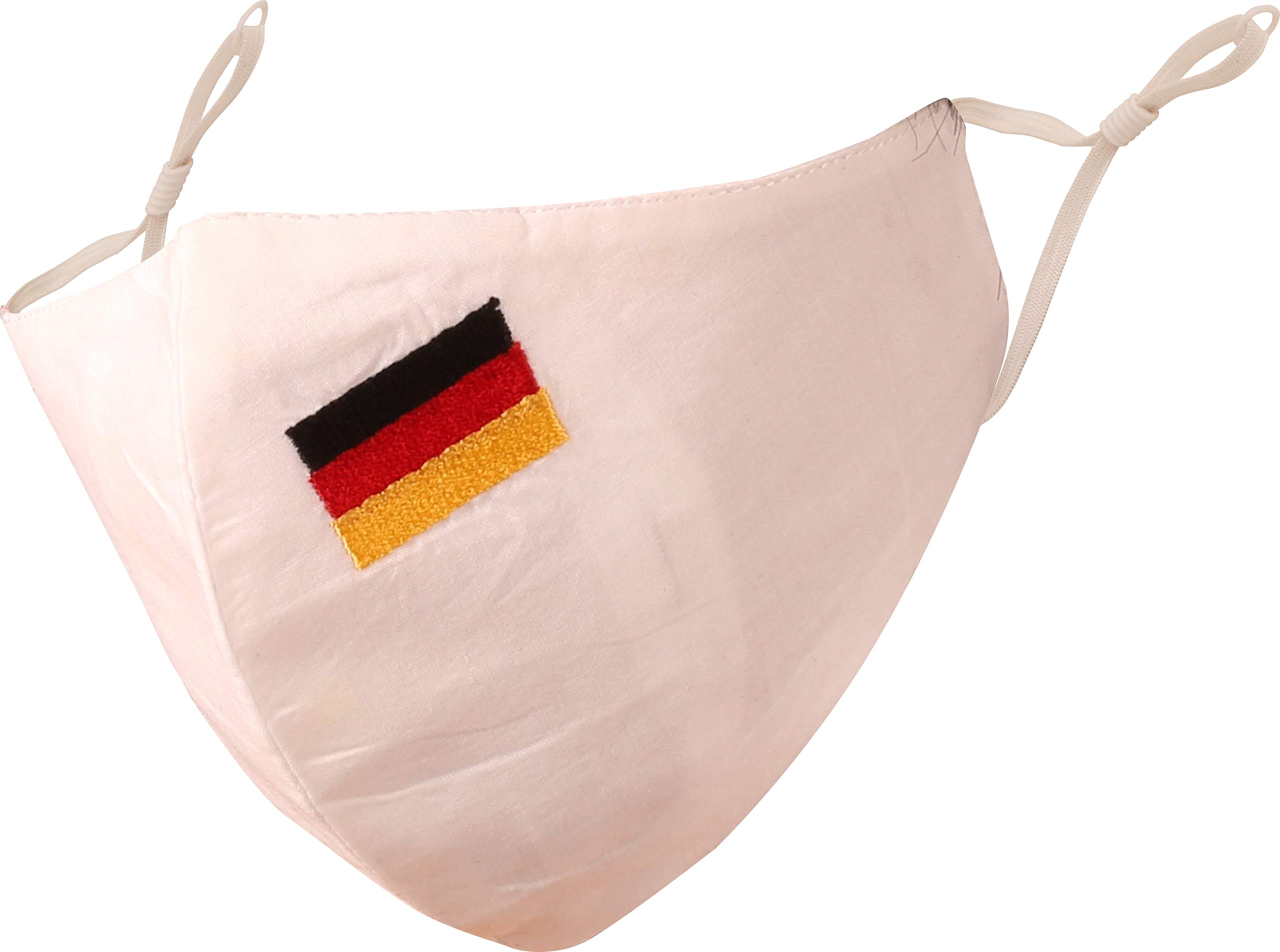 Touchstone German Deutsch Flag embroidered 3 layer large size cotton face masks reusable machine washable adjustable for men, women. (Pack of 1). White