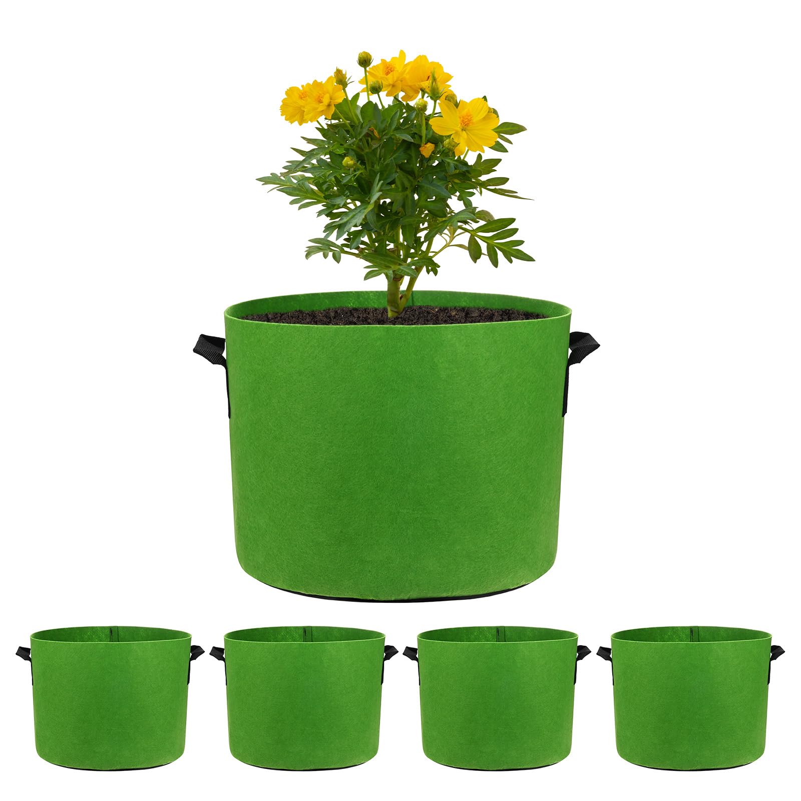 M METERXITY 5-Pack Plant Grow Bags 7 Gallon Grow Bags 300G Thickened Fabric Pots with Durable Handles Plant Garden Grow Pots for Fruits/Vegetables/Flowers/Plants [Green]