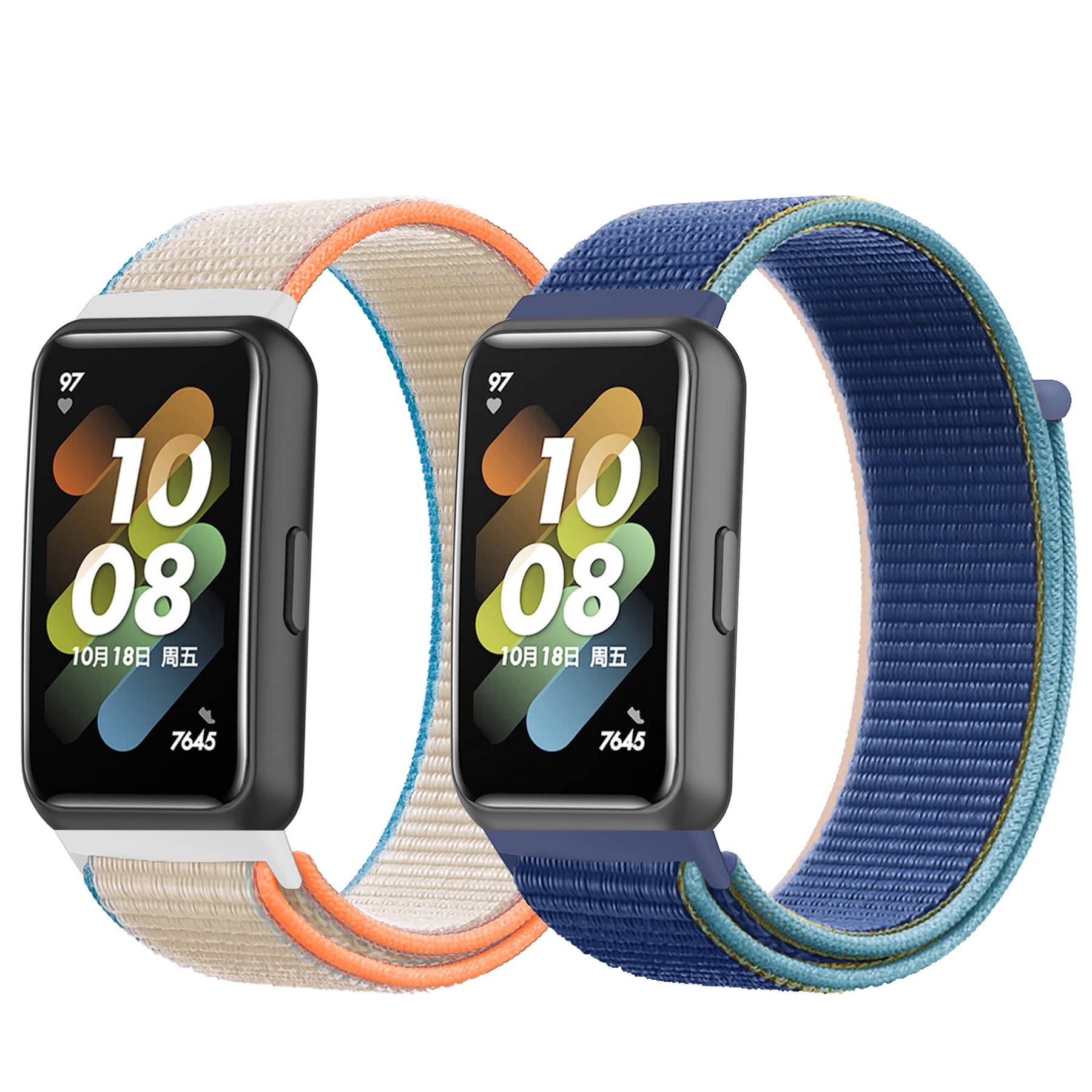 Keecuty Nylon Watch Band, 2 Pieces, Compatible with Huawei Band 7, Adjustable Velcro Replacement Strap, Sport Loop, Soft, Breathable, Washable, Unisex-Adults