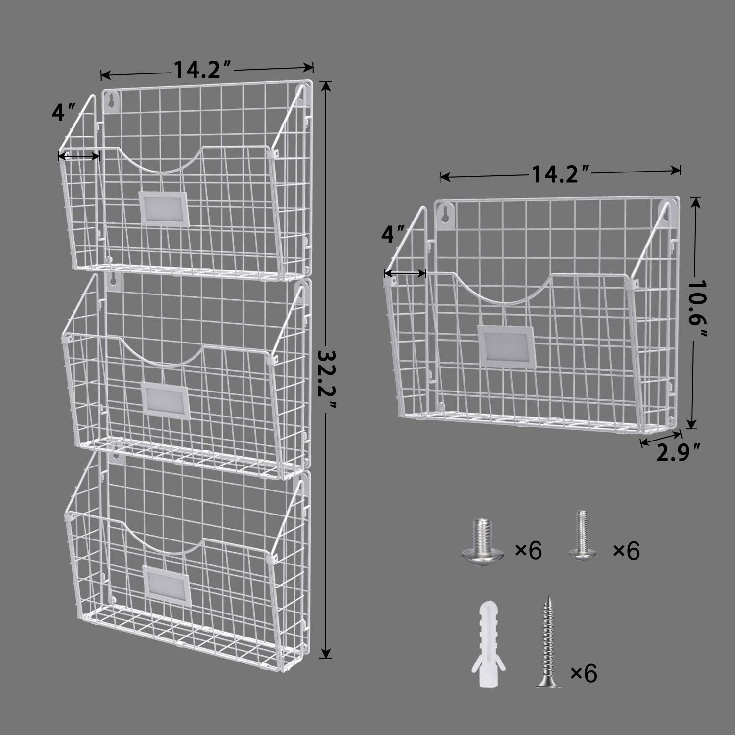 Stackable Hanging Wall Files Rack&3-Tier Metal Folder Wall File Holder with Tag Slot Mounts on Wall and Door for Office, Home, and Work Easy Organizing, White(Patent Pending) : Office Products