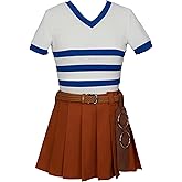 haikyuu Anime Cosplay Costume White Blue Stripe Top Mini Short Skirt Set with Belt
